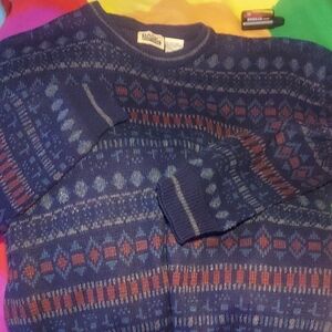 Wild True Vintage Made In Korea Patterened Knit Grandpa Crew Neck Sweater